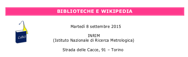 Convegno: Biblioteche e Wikipedia – Martedì 8 settembre 2015